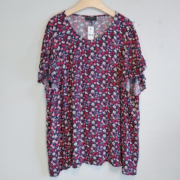Lane Bryant Ruffle Sleeves Tossed Daisies Tunic Top Plus Sz 24 - Picture 1 of 10